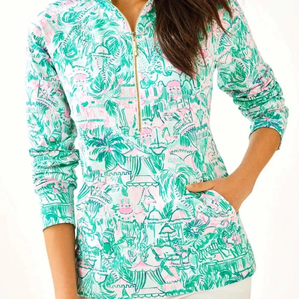 NWT! Lilly Pulitzer Bright Agate Green "Colorful Camelflage" Skipper Popover - Picture 2 of 4